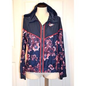 Nike Navy Floral Windrunner Jacket Women's Medium Full Zip Vented Sportswear